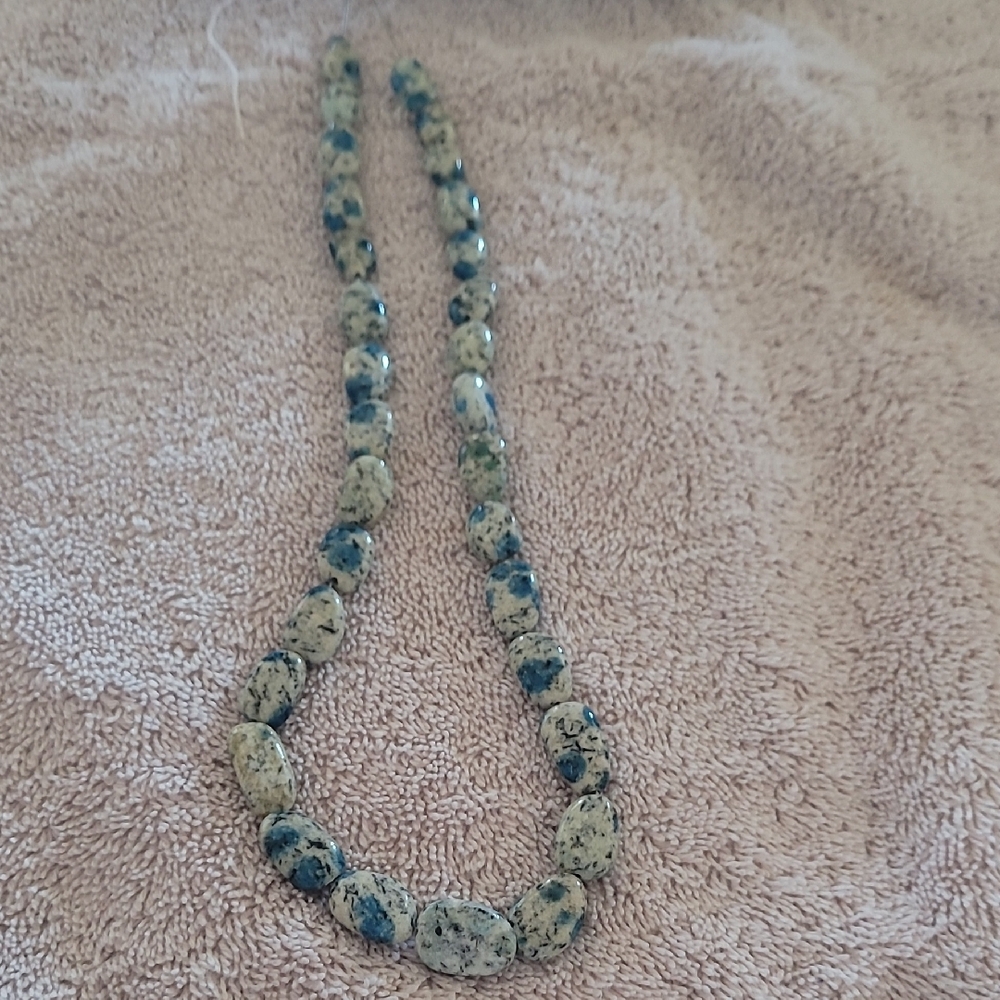 Azurite In Granite Tumbled Oval Bead Strand